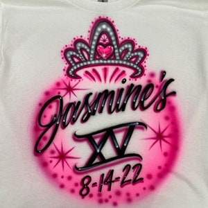 Airbrush T-shirt * Tiara * Quince * 15 * XV * Sweet 16