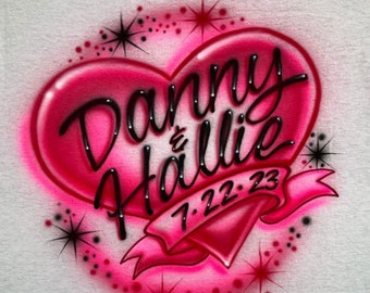 Airbrushed T-shirt * Heart * Ribbon * Date