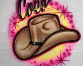 Airbrushed T-shirt * Cowboy Hat * You Choose Colors