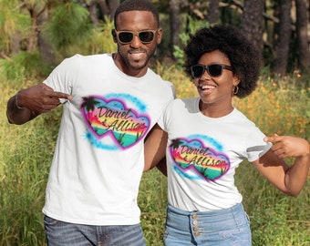 Airbrushed T-shirt Couples Heart Beach Design * 2 Names