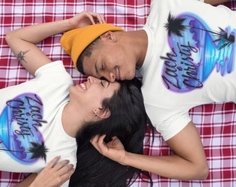 Airbrush T-shirt * Heart with Water Overflowing * Couples Beach Design