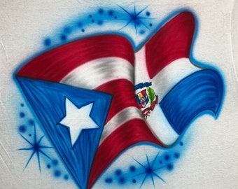 Airbrush T-shirt - Flag - Puerto Rican & Dominican Republic combined