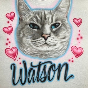 Airbrushed T-shirt * Pet Portrait * Hearts * Cat * You Choose Colors