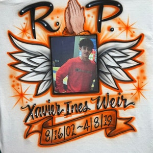 Airbrush & Photo transfer T-shirt - RIP - Grief - Mourning - Personalize - Custom