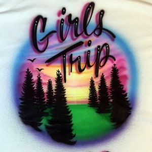 Airbrush T-Shirt - Camping - Pine Trees - Forest - Girls Trip -  Personalized