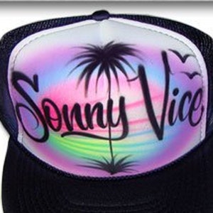 Airbrushed Trucker Hat *Beach Scene* Two Words