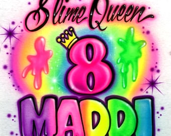 Airbrush T-shirt * Alles Gute zum Geburtstag * Slime * Neon * Name wählbar * Individuell * Geschenk