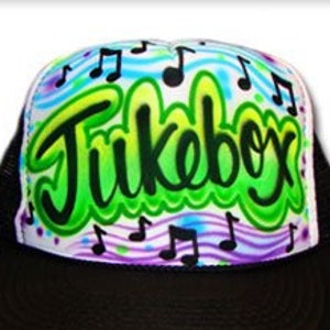 Airbrushed Trucker Hat *  Music * Jukebox * You Choose Wording