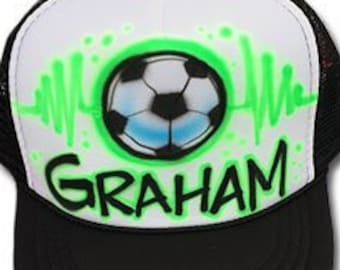 Airbrushed Trucker Hat * Soccer Ball * Any Name * Any Sport