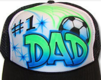 Airbrushed Trucker Hat *  Soccer Dad * One Word