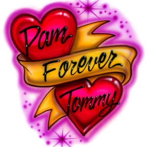 Airbrush T-shirt Hearts with Ribbon/Banner Forever image 2