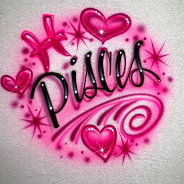 Airbrush T-Shirt - Pisces zodiac symbol with Hearts