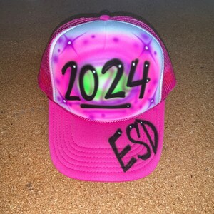 Airbrushed Trucker Hat * Year/Word * Letters on bill