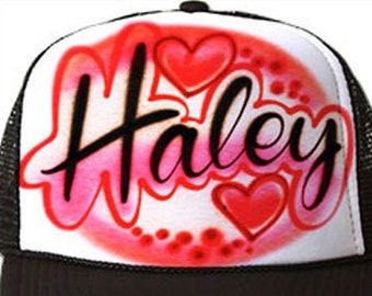 Airbrushed Trucker Hat * Name * Your Word * Hearts