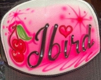 Airbrushed Trucker Hat * Name * Cherries * Heart * Your Word