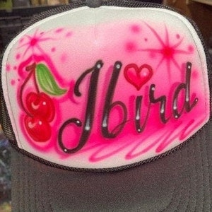 Airbrushed Trucker Hat * Name * Cherries * Heart * Your Word