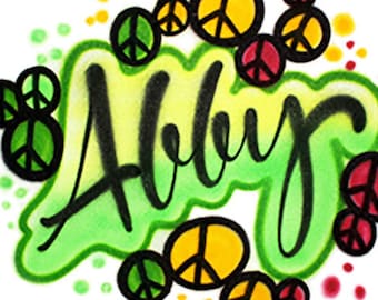 Peace Name Design * Camiseta con aerógrafo * Tu nombre * Tú eliges el color