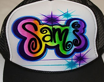 Airbrushed Trucker Hat * Rainbow Name  * Trucker Hat * Hat * Cap