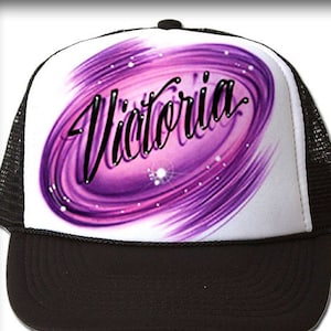 Airbrushed Trucker Hat *  Space * Galaxy * Spin * Your Name