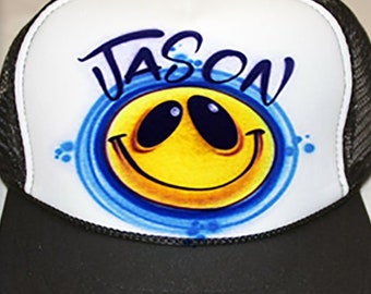 Airbrushed Trucker Hat * Emoji & Name * Trucker Hat * Hat * Cap