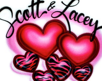 Airbrushed T-shirt 2 Name Heart Design * Your Name * You