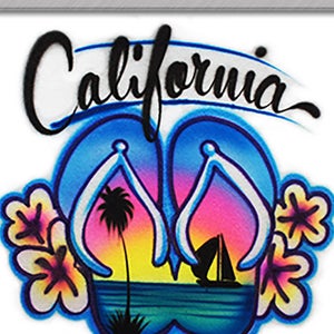 Airbrushed T-shirt * Flip Flop Beach Scene * Your Name/Word