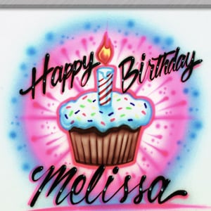 Airbrush T-shirt  -  Happy Birthday cupcake and candle