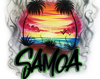 Airbrush T-shirt - Samoa Beach Scene - Sunset - Airbrushed T-Shirt - Personalized - Custom - Gift -Airbrush