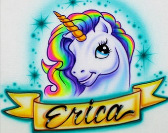 Airbrushed T-shirt - Unicorn - Rainbow - Your Word - Personalize