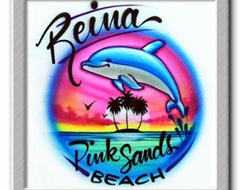 Airbrush T-Shirt * Single Delfin * Deine Wunschname/Wort