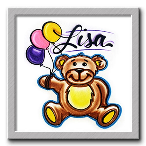 Airbrushed T-shirt * Teddy with Balloons * Your Name/Word