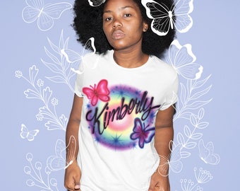 Airbrushed T-shirt * Name with Butterflies * You Choose Color * You Choose Name