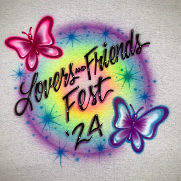 Airbrushed T-shirt with butterflies