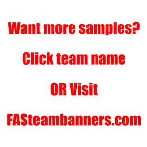 Puede incluir: Texto rojo sobre fondo blanco que dice: "¿Quieres más muestras? Haz clic en el nombre del equipo O Visita FASTeambanners.com"