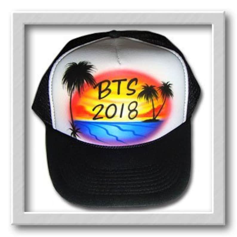Airbrushed Trucker Hat *Beach Scene* Your Words