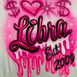 Libra drippy letters airbrush tee with hearts and money - Your Zodiac