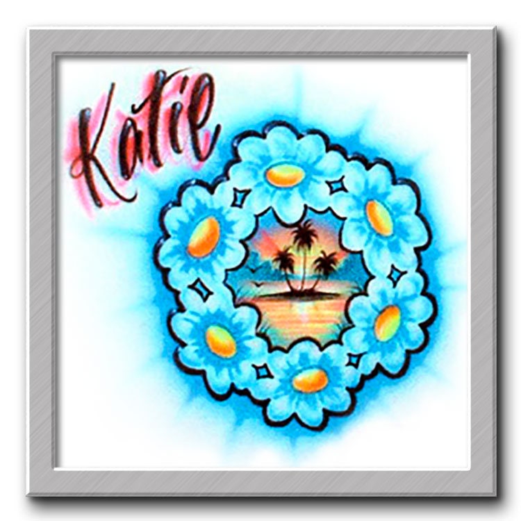 Airbrush T-shirt * Blumenkranz Strand Design * Hawaii * Insel * Ihre Name/Wort