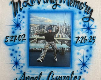 In Loving Memory Airbrush Shirt — Custom Memorial Photo Transfer Design