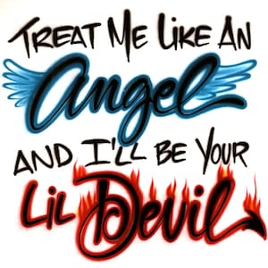 Airbrushed T-shirt * Angel * Wings * Fire * Devil * Tail * You choose colors