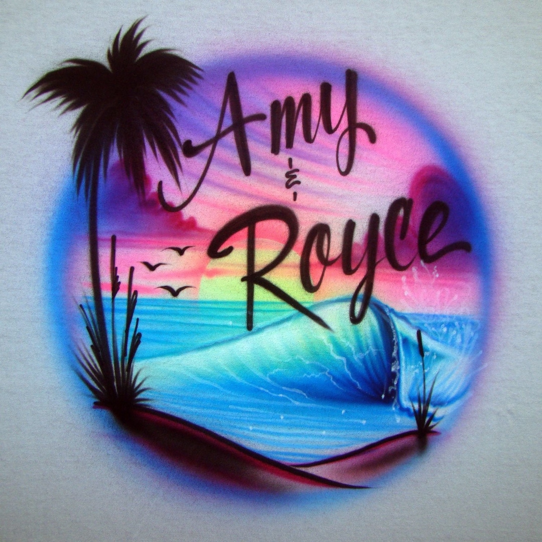 Airbrush Tshirt Beach Scene Airbrushed Tshirt Name Personalized