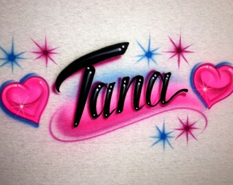 Airbrushed T-shirt - Name w/ Hearts - Airbrushed T-Shirt - Custom - Personalized - Gift