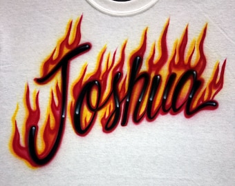Airbrush T-Shirt * Flames * Name * One Word