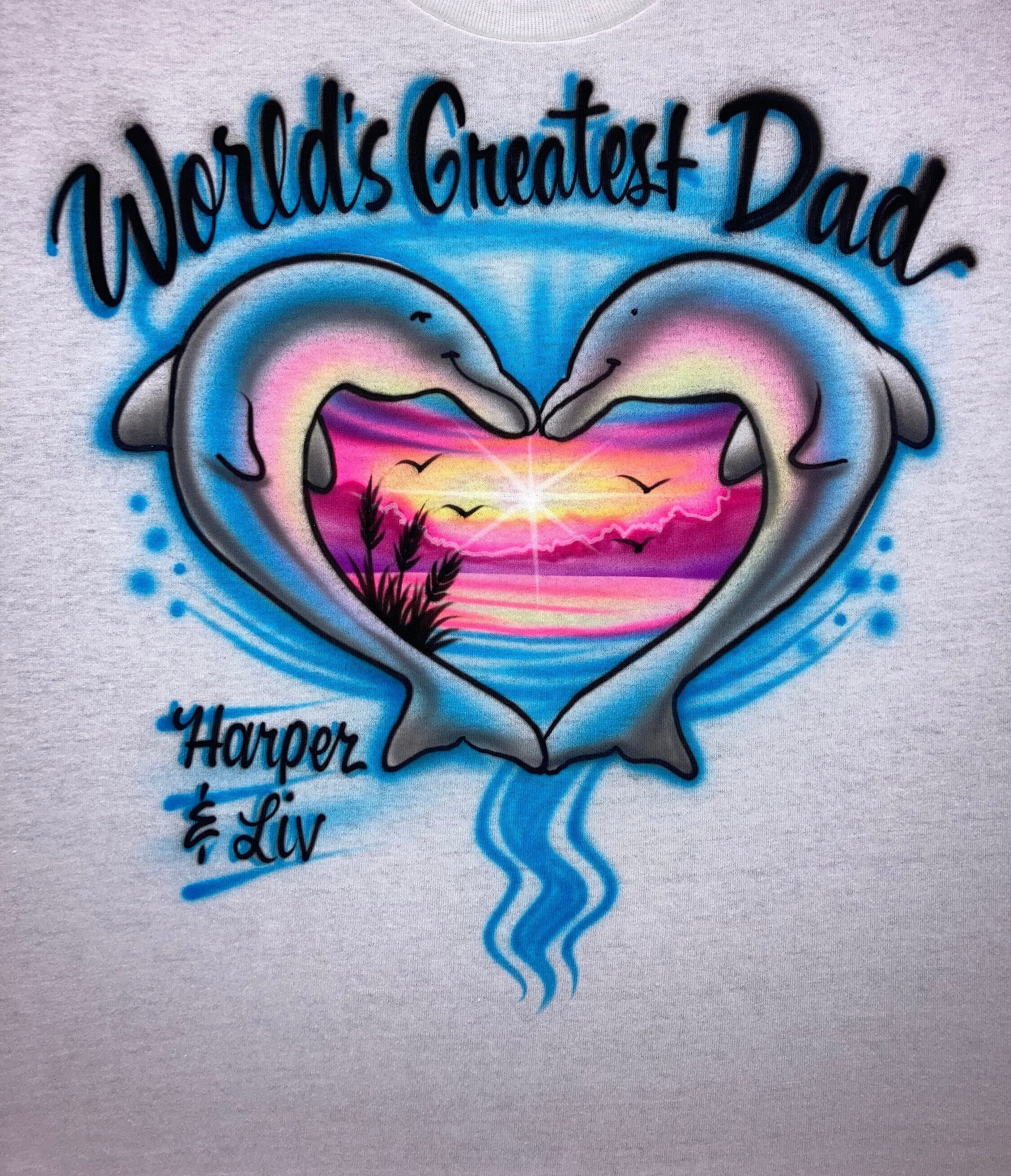Airbrush T-shirt * Dolphins Heart * Beach * Love - Etsy