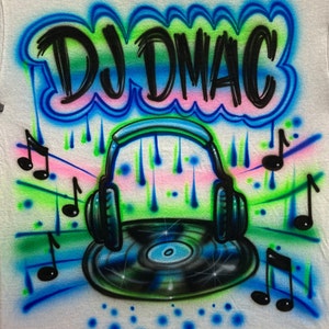 Airbrush T-shirt - DJ - Vinyl - Disk Jockey - Spin - Dance - Headphones - Music - LP