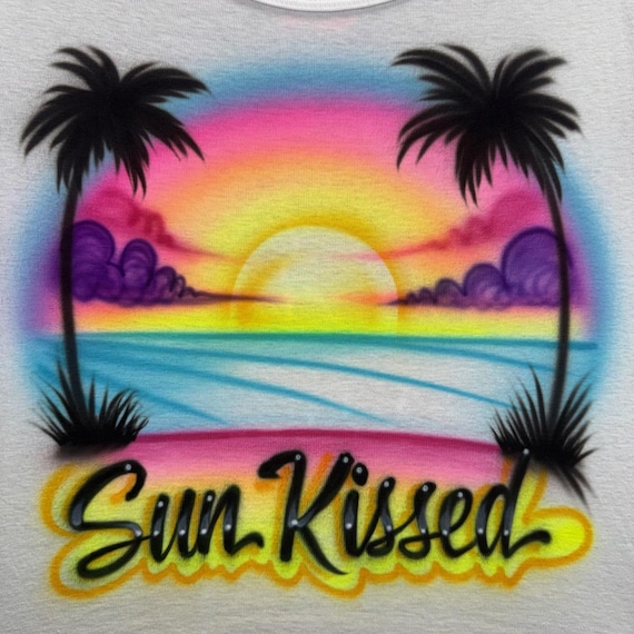 Sun Kissed Airbrushed T-shirt — Beach Sunset & Palm Tree - Etsy Canada