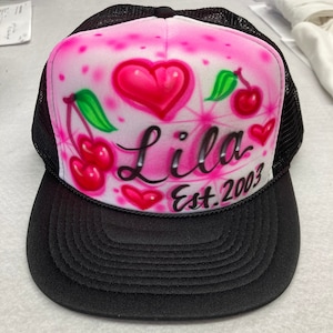 Airbrushed Trucker Hat * Name * Cherries * Hearts * Your Word * Established