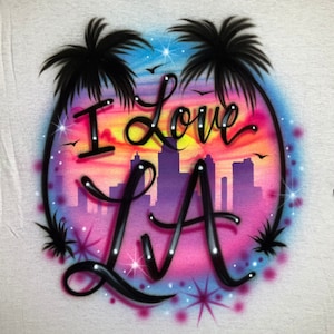 Airbrushed T-shirt * I Love LA * Cityscape * Palm Trees