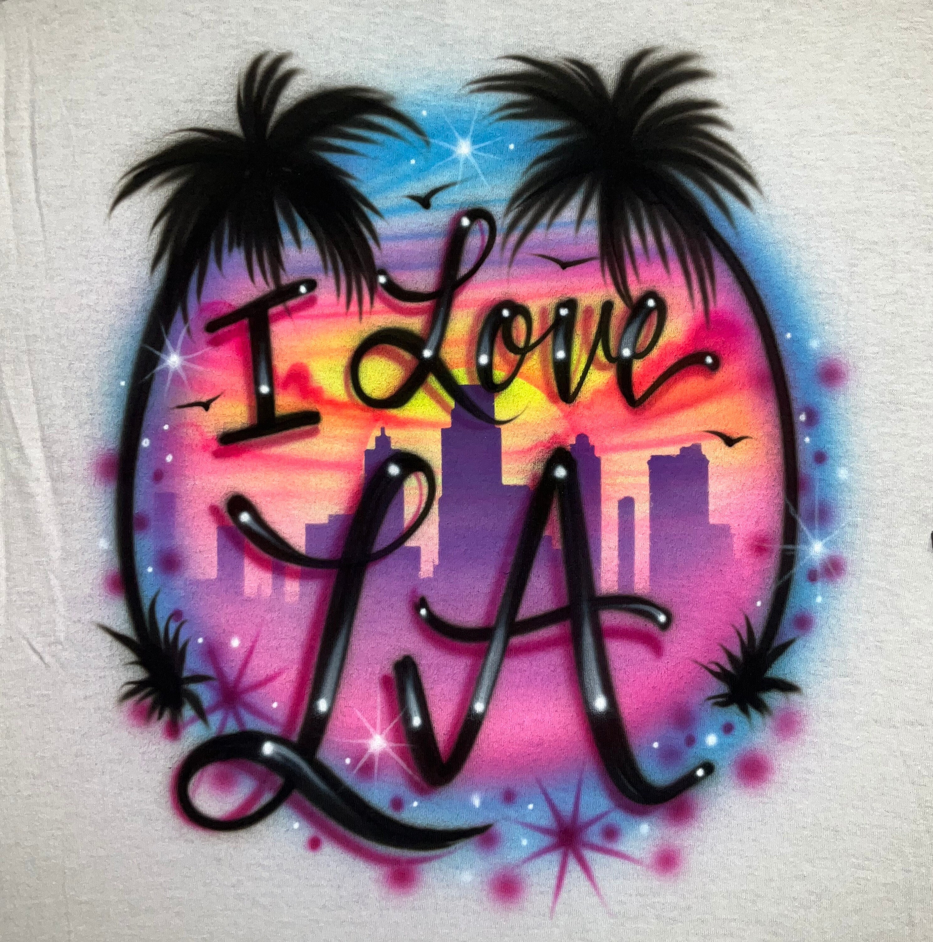 Cheerleader Megaphone Sunset T-Shirt – Big Airbrush HOLLYWOOD LONGBRON Tshirt airbrushed