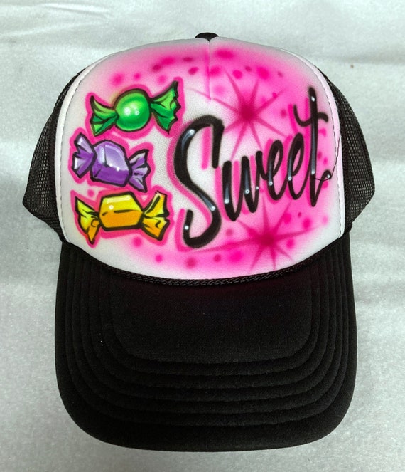 Airbrushed Trucker Hat Name Candy Your Word Sweet - Etsy