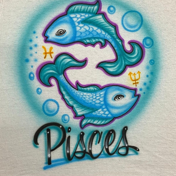 Airbrush T-Shirt - Birthday - Pisces - You Choose Word - You Choose Colors